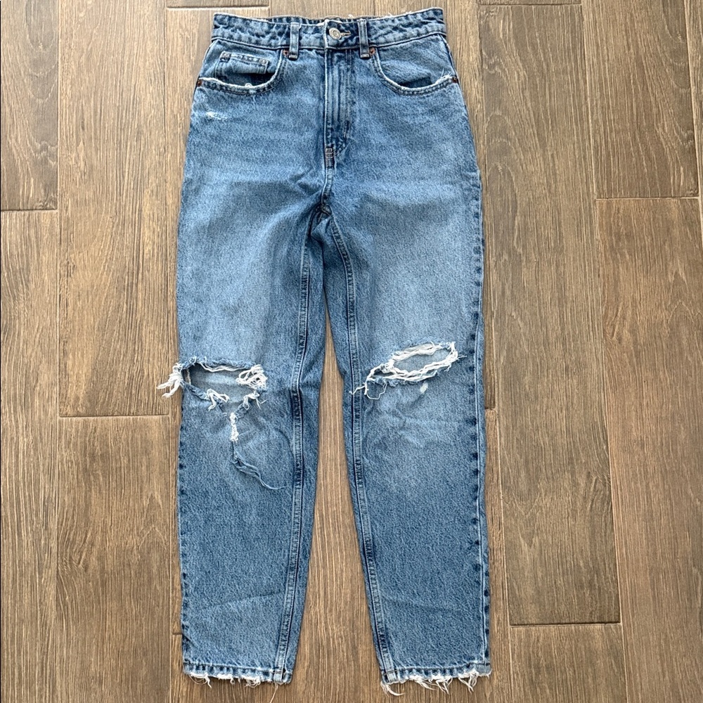 Zara Distressed Blue Denim Jeans